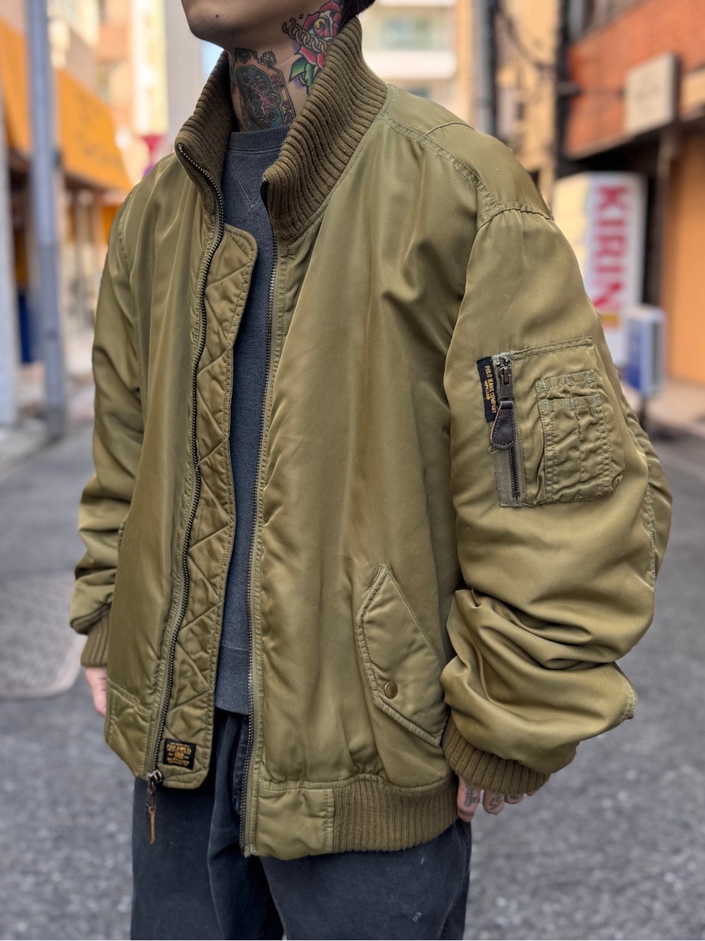 Ralph Lauren Polo Jeans Co. Military Surplus Bomber Jacket XL Olive green VTG